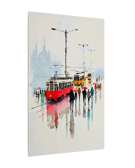 City Trams in the Rain